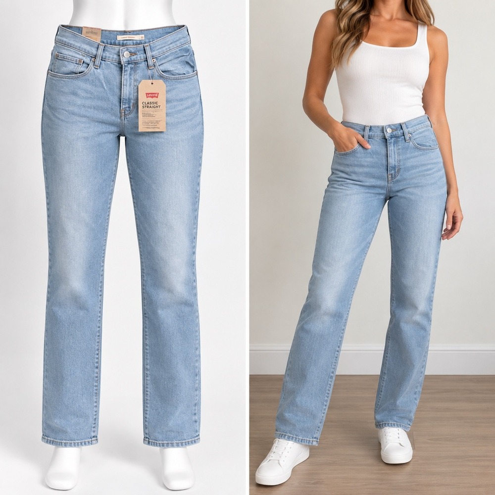 Levis Classic Straight Jeans Womens 16 Light Blue Denim Stretch Casual Basic